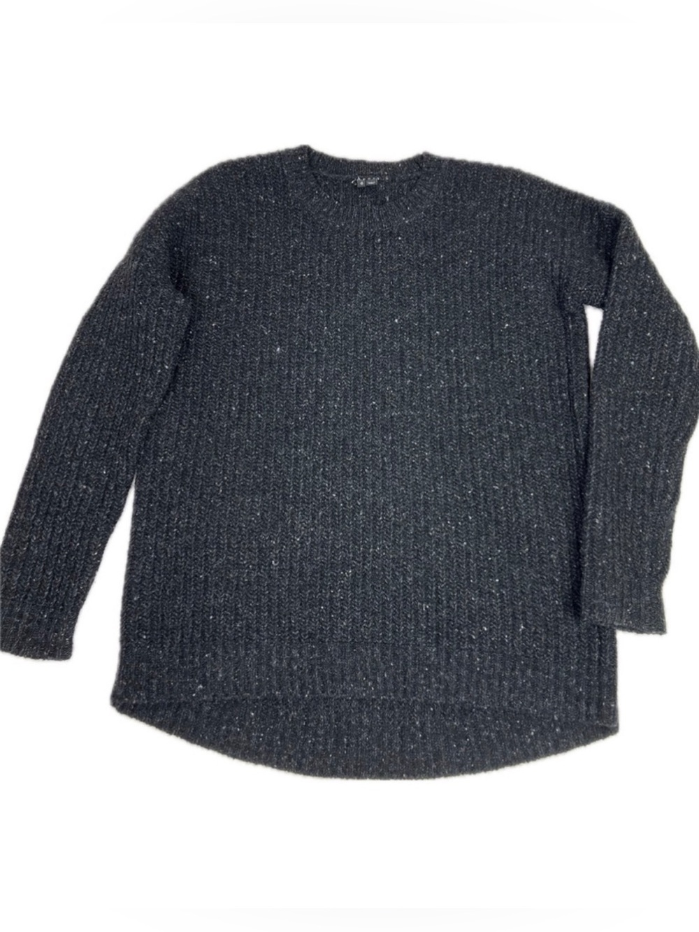 Theory Clancia Wool Marbled Charcoal Gray and Black Crewneck Sweater Siz…